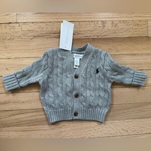 Ralph Lauren Light Gray Cable Knit Cardigan Baby boys 3 months NWT